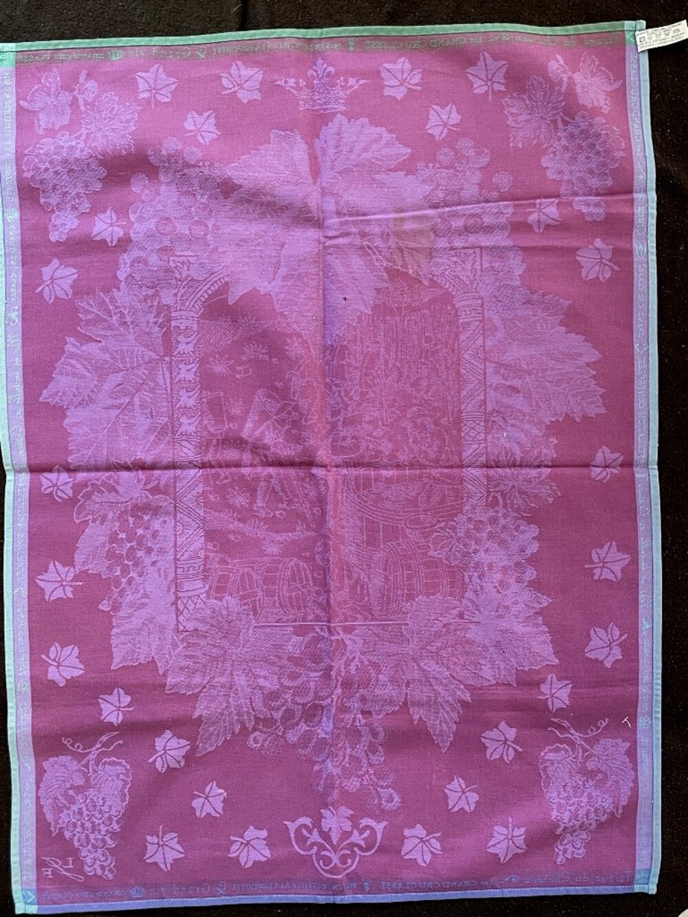 Le Jacquard Francais Purple Teal Wine making Grapes Motif Towel Linen Cotton
